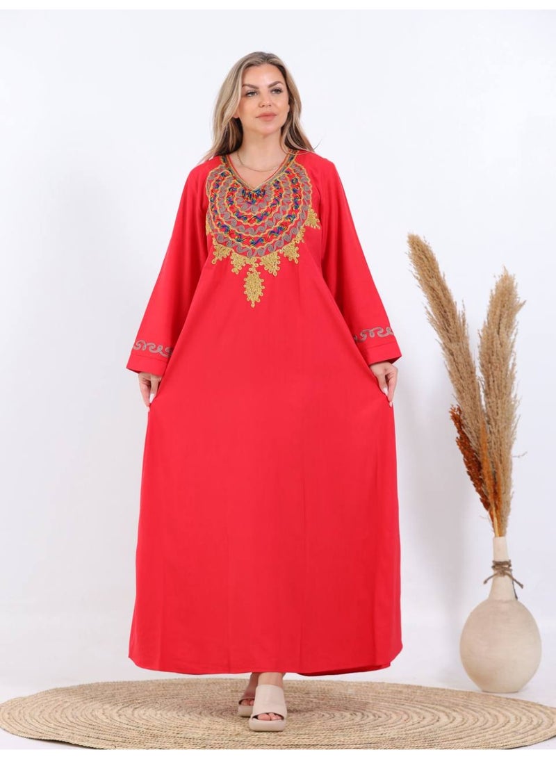 افندينا  جلابية ناعمة مطرزة بتطريز متناسق وانيق A-634 - Image 1