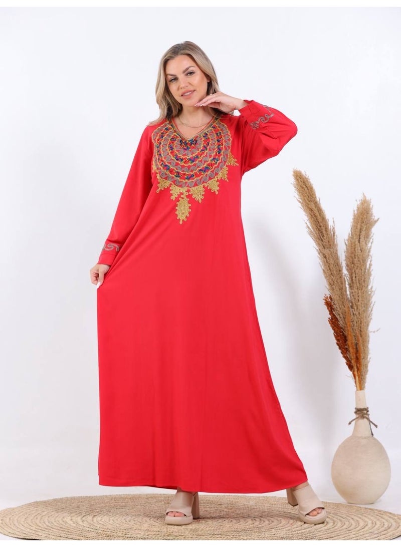 افندينا  جلابية ناعمة مطرزة بتطريز متناسق وانيق A-634 - Image 2