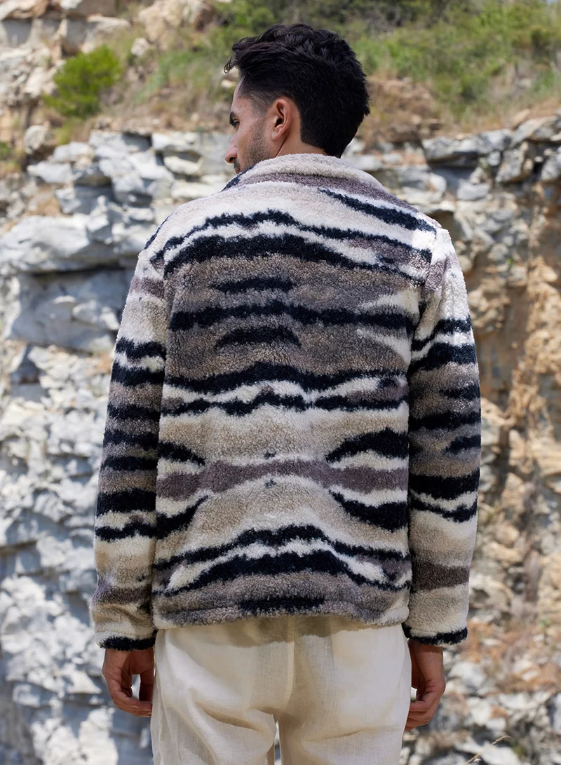 كامبوس سوترا Men's Midnight Black & Ivory White Camouflage Sherpa Puffer Jacket
