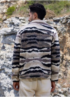 Campus Sutra Men's Midnight Black & Ivory White Camouflage Sherpa Puffer Jacket  - Image 5