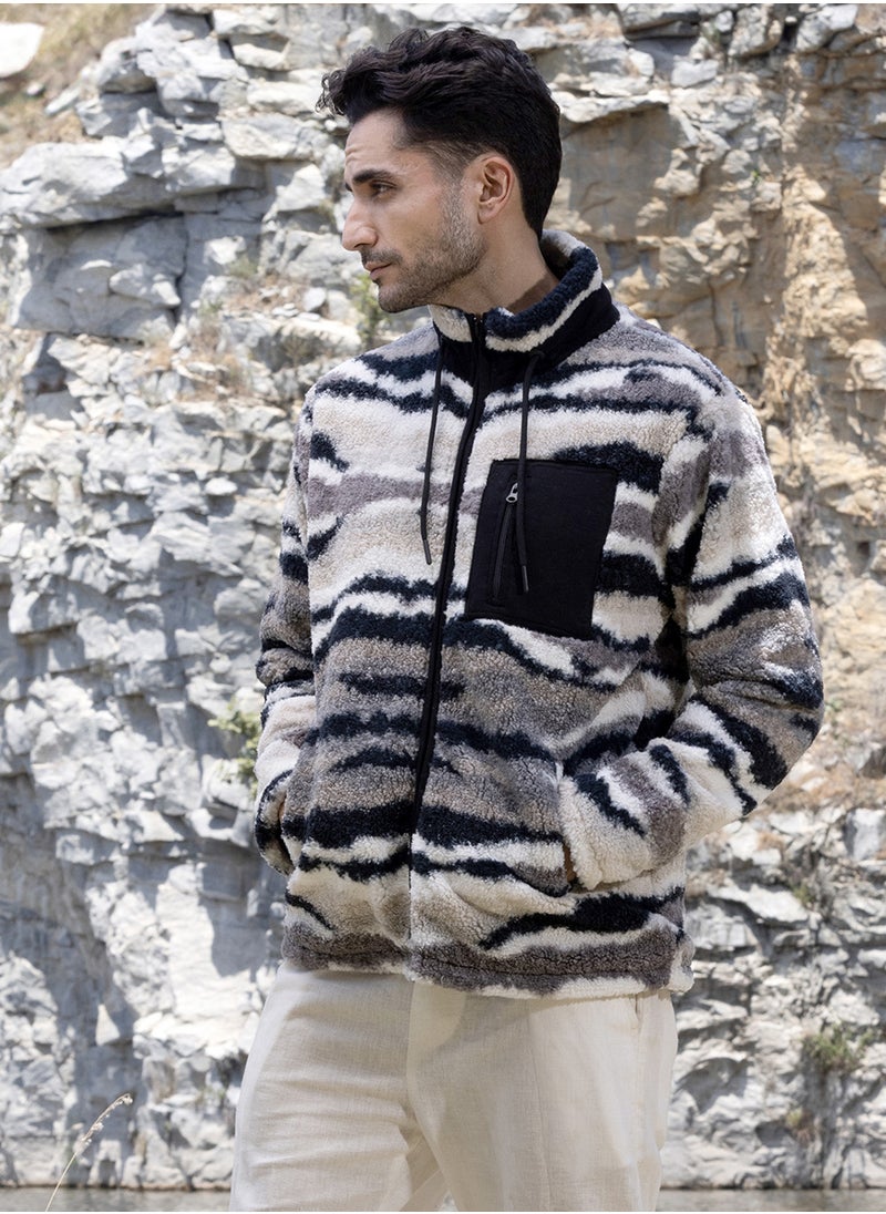 كامبوس سوترا Men's Midnight Black & Ivory White Camouflage Sherpa Puffer Jacket  - Image 3