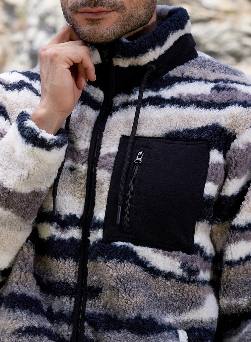 كامبوس سوترا Men's Midnight Black & Ivory White Camouflage Sherpa Puffer Jacket