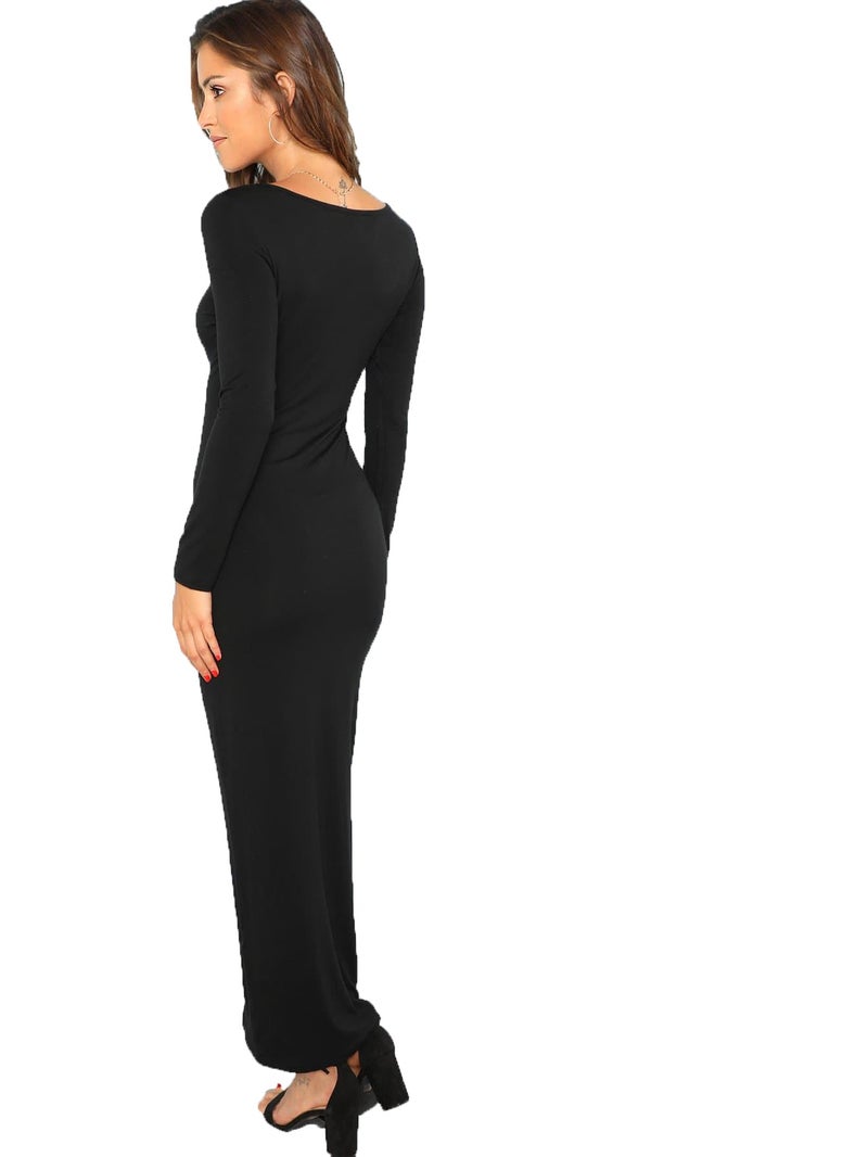 Verdusa Women's Long Sleeve Square Neck Bodycon Maxi Long Dress Black S - Image 2