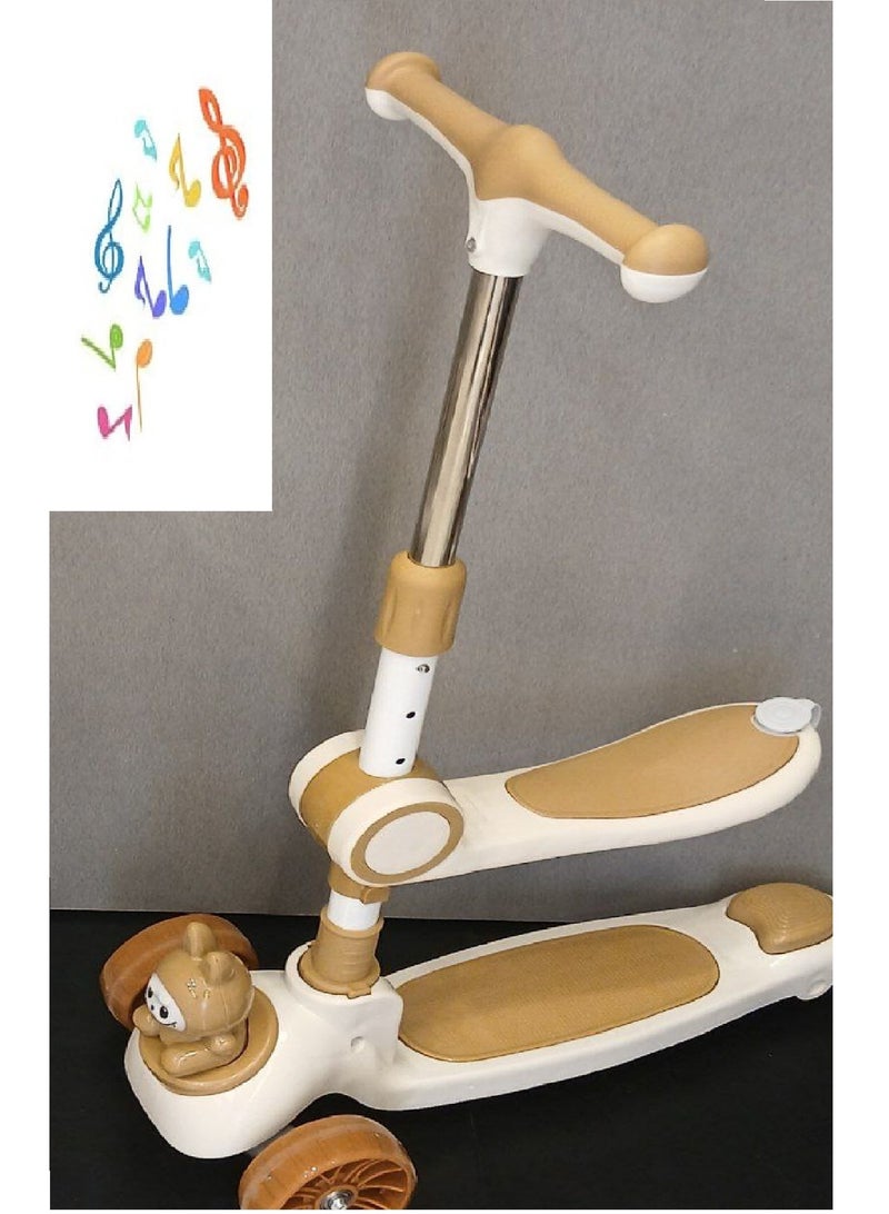 سكوتر للاطفال قابل للطي وارتفاعات متعددة ومقعد قابل للازالة - مع أضواء فلاش وموسيقي - دراجة ثلاثية العجلات فاخرة للاطفال - Image 2