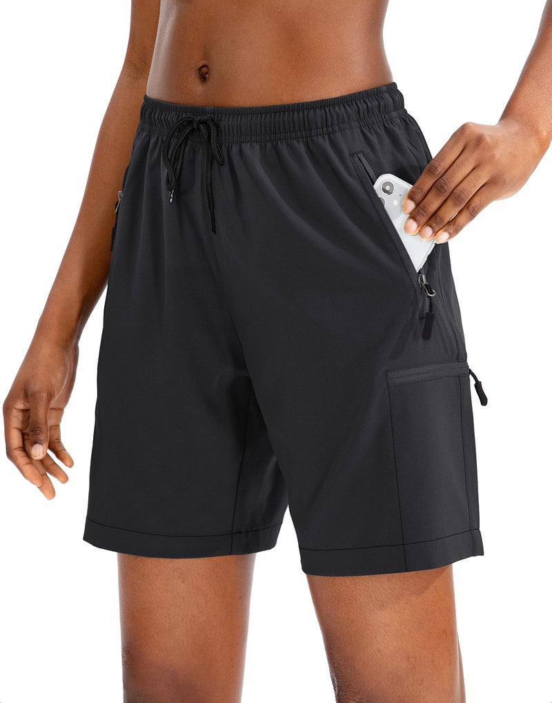 SANTINY Women's 5''/ 7''/9'' Hiking Cargo Shorts Quick Dry Lightweight Summer Shorts for Women Athletic Golf Zipper Pockets(Black_XL) - Image 1