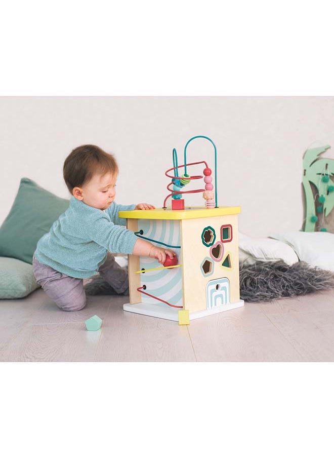 Hape - Wooden Multi Activity Cube, 12 Months & Up, Encourage Imagination & Story Telling, Activity Center, Motor Skill Activity Cube, Multicolor - Image 1