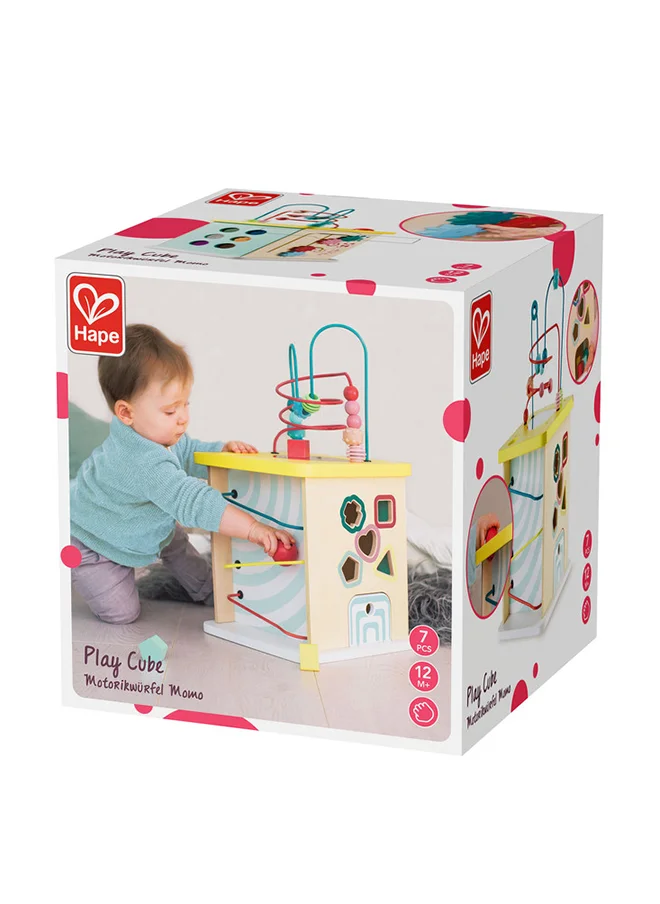 Hape Wooden Multi Activity Cube, 12 Months & Up, Encourage Imagination & Story Telling, Activity Center, Motor Skill Activity Cube, Multicolor