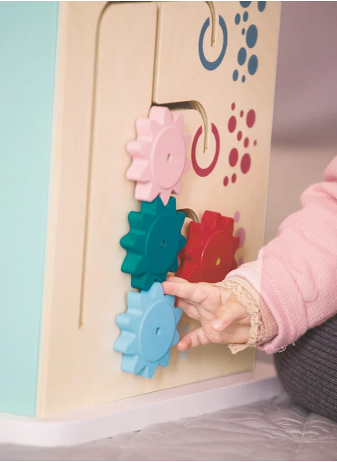 Hape Wooden Multi Activity Cube, 12 Months & Up, Encourage Imagination & Story Telling, Activity Center, Motor Skill Activity Cube, Multicolor