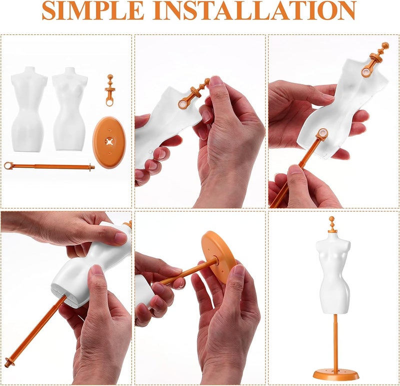 comfrt Mini Size Female Mannequin Torso, 4Pcs Mini Doll Dress Form Manikin Body with Base Stand for Sewing Dressmakers Dress Jewelry Display, Black&White, 25x7.5cm/9.82x2.95inch, (Mixed Style) - Image 5