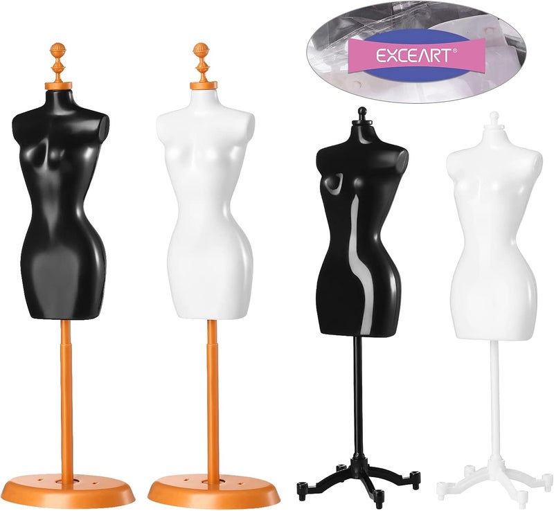comfrt Mini Size Female Mannequin Torso, 4Pcs Mini Doll Dress Form Manikin Body with Base Stand for Sewing Dressmakers Dress Jewelry Display, Black&White, 25x7.5cm/9.82x2.95inch, (Mixed Style) - Image 4