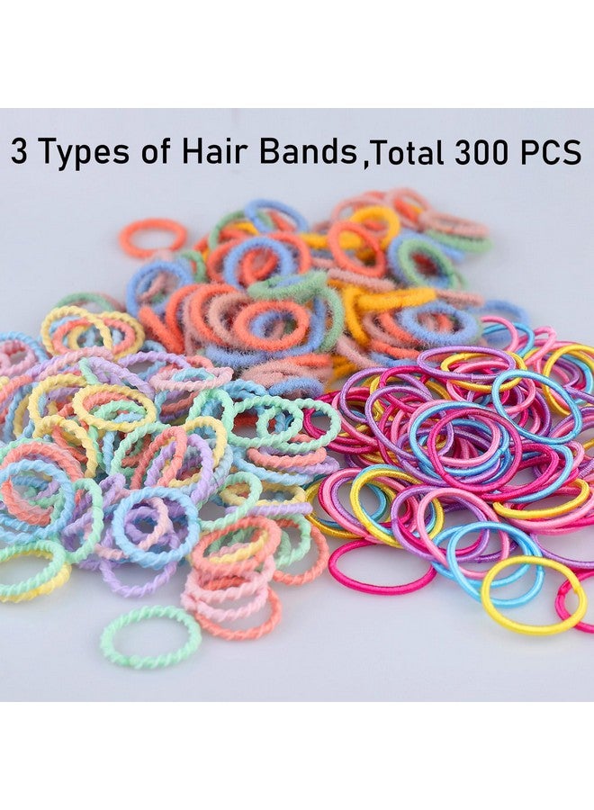 Bluezoo 300PCS Elastic Hair Bands for Kids and Women, 3 Styles Small Thin Hair Ponytail Holder, Baby Girls Hair Ties No Damage, Diameter 1.0inch Mini Colorful Rubber Bands Accessories, Daughter Birthday Gift - Image 3