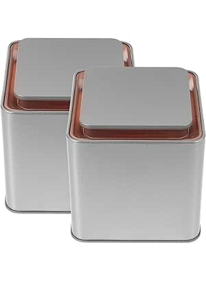 Tinplate Tea And Coffee Canisters Airtight Storage Jars With Lids Set Of 2 - Image 1
