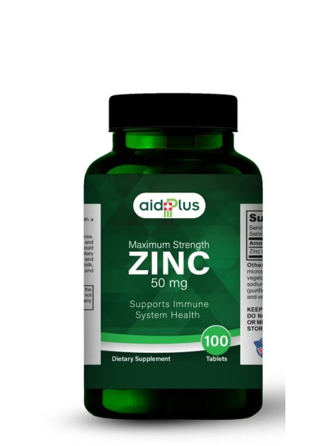AID PLUS Zinc 50 Mg – 100 Tablets, Immune Support, Skin Health, And Antioxidant Protection