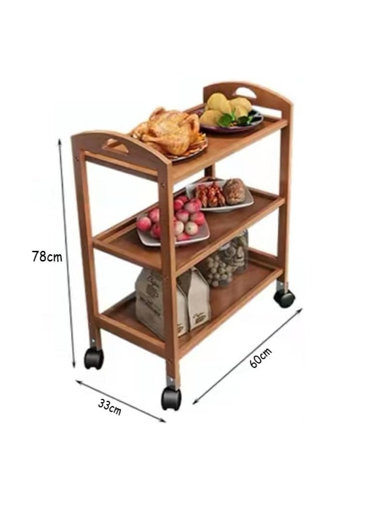 FFD Bamboo Kitchen Trolley 3 Tier Kitchen Storage Rack Serving Trolley Island Cart with Rotating Wheels - Image 3
