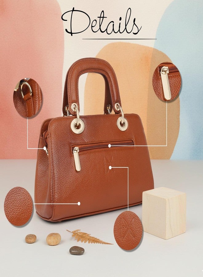 ICONIX LEATHER HANDBAG FOR WOMEN/LADIES WITH ADJUSTABLE CROSSBODY BELT TAN - Image 2