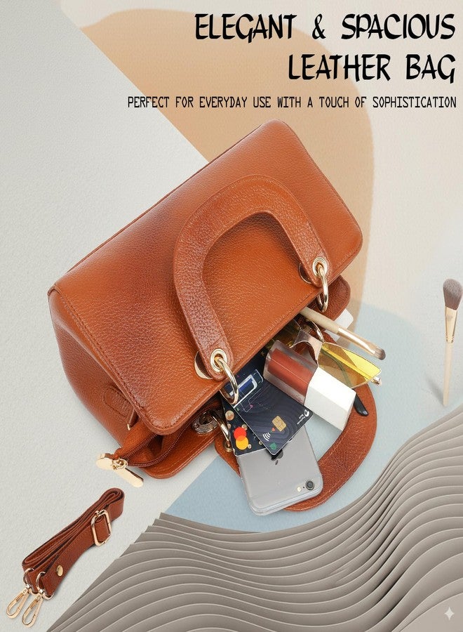 ICONIX LEATHER HANDBAG FOR WOMEN/LADIES WITH ADJUSTABLE CROSSBODY BELT TAN - Image 5