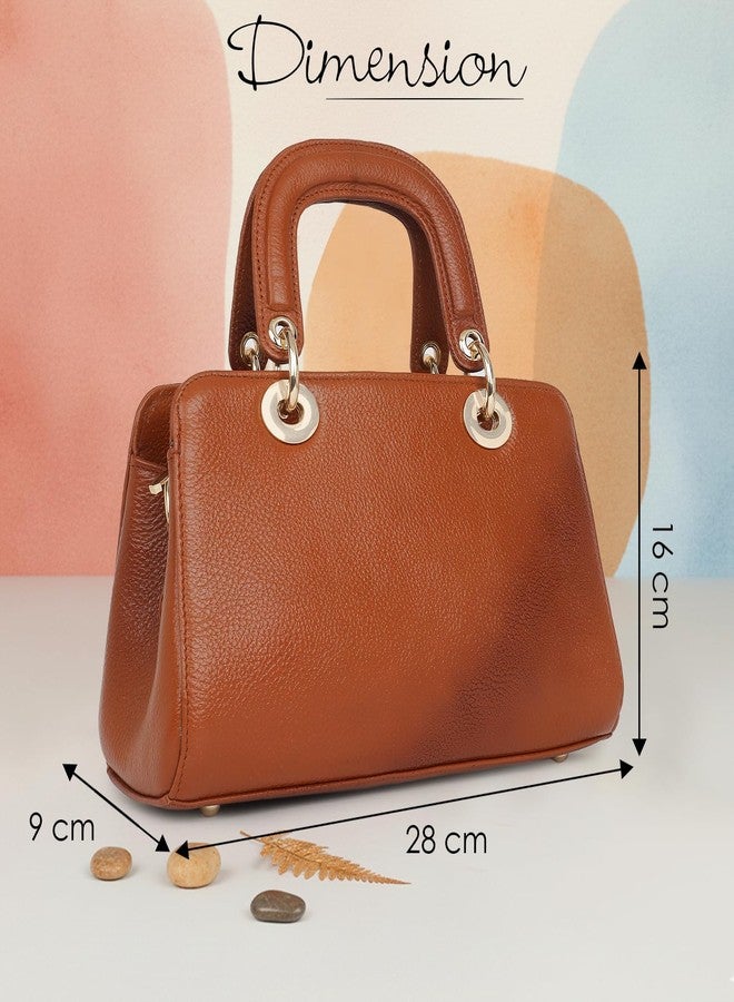 ICONIX LEATHER HANDBAG FOR WOMEN/LADIES WITH ADJUSTABLE CROSSBODY BELT TAN - Image 4