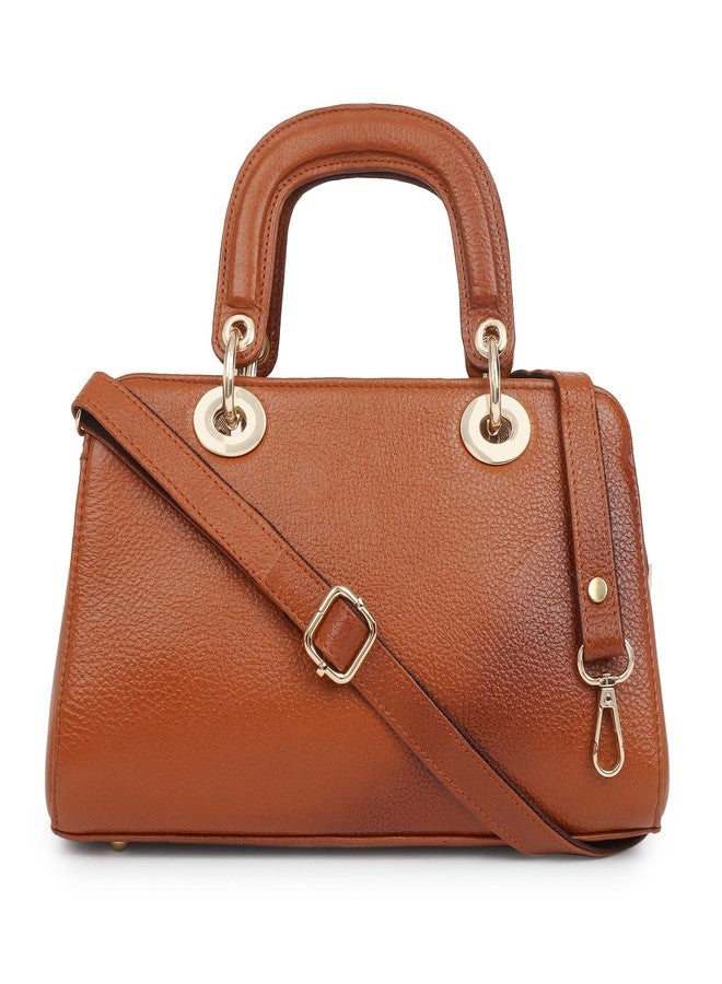 ICONIX LEATHER HANDBAG FOR WOMEN/LADIES WITH ADJUSTABLE CROSSBODY BELT TAN - Image 1