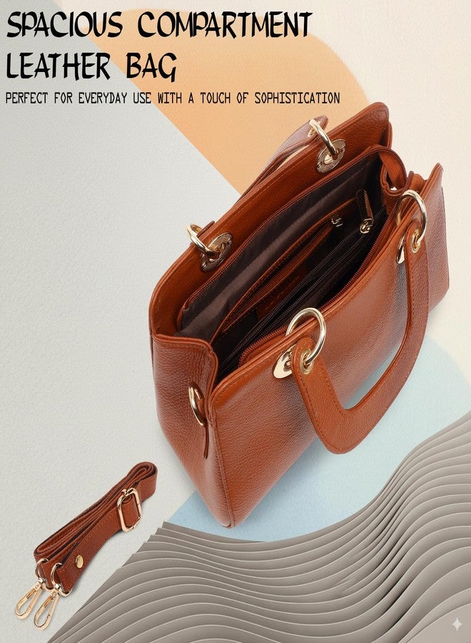 ICONIX LEATHER HANDBAG FOR WOMEN/LADIES WITH ADJUSTABLE CROSSBODY BELT TAN - Image 3