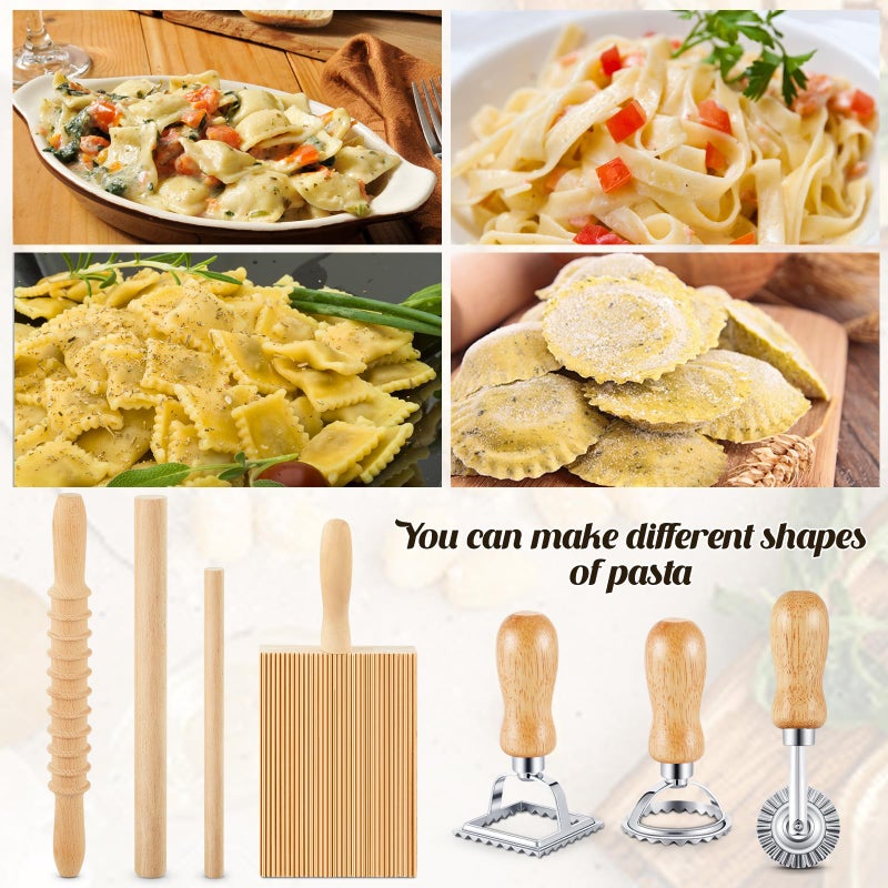 Tioncy 7 Pcs Pasta Making Tool Set Wood Gnocchi Board with Ravioli Stamp Ravioli Maker and Rolling Pin Homemade Gnocco Maker Kitchen Gift for Christmas Baking Lovers(Classic Gnocchi Board Set) - Image 5