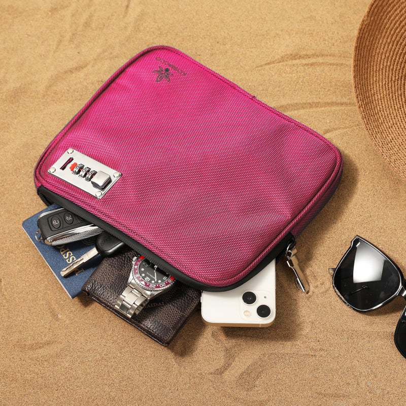 KOSMCCO Anti-Theft Locking Beach Bag, 9x7.5-inch Portable Beach Safe for Securing Your Valuables and Phone â€“ Rose Red - Image 3