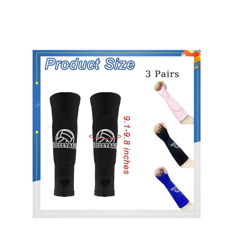 SOLARAE 3 Pairs Volleyball Arm Sleeves Passing Hitting Forearm Sleeves with Protection Pad and Thumb Hole Volleyball Training Gear for Women Girls - Image 3