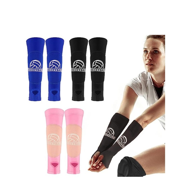 SOLARAE 3 Pairs Volleyball Arm Sleeves Passing Hitting Forearm Sleeves with Protection Pad and Thumb Hole Volleyball Training Gear for Women Girls - Image 1