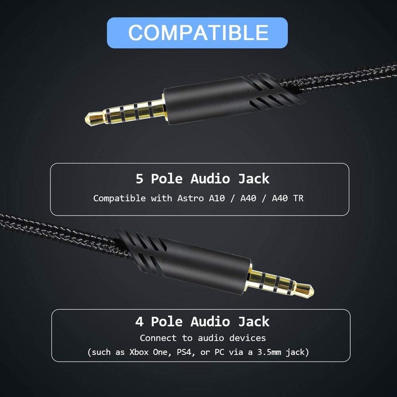 MQDITH 2.0M Replacement Audio Cable Compatible with Astro A40 A40TR Gaming Headset, Inline Mute Wire and No Volume Control Cord (Nylone Cord) - Image 3