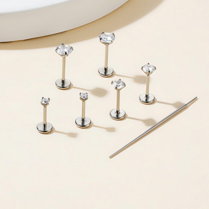 Gotumo 18G Flat Back Earrings Stud G23 Titanium Threadless Tragus Labret Cartilage Lip Medusa Conch Body Piercing Jewelry Hypoallergenic for Women Men(Silver) - Image 5