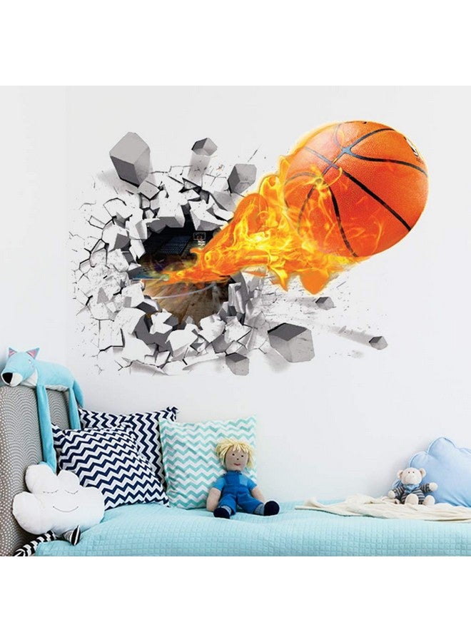 Supzone 3D Basketball Wall Sticker - Self-Adhesive Breakthrough Fireball Decor, Vinyl Removable Flying Basketball Art for Kids Bedroom Playroom Mural - Image 1