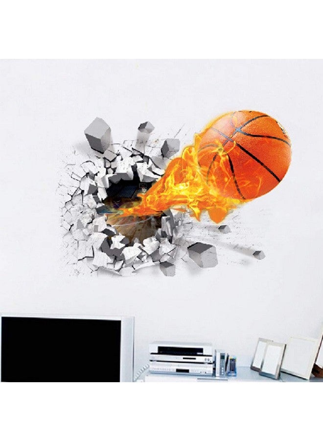 Supzone 3D Basketball Wall Sticker - Self-Adhesive Breakthrough Fireball Decor, Vinyl Removable Flying Basketball Art for Kids Bedroom Playroom Mural - Image 3