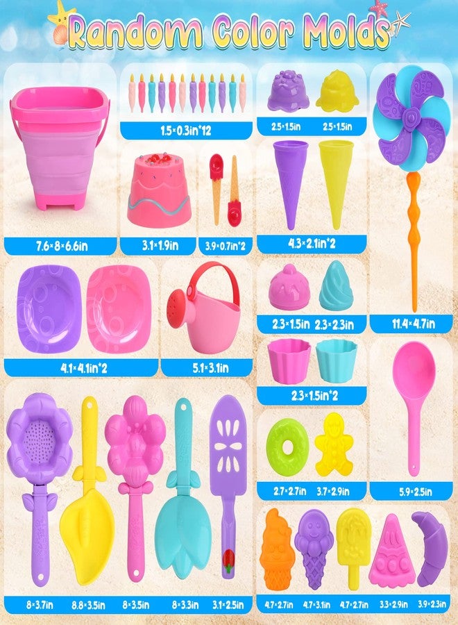 Dreamon Collapsible Beach Toys Set for Kids 3-10, Collapsible Sand Bucket Shovels Set with Mesh Bag and Beach Molds, Ice Cream Sand Toys for Beach, Sandbox Travel Toys for Kids Toddlers Girls - Image 3