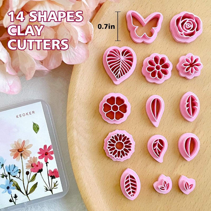 KEOKER Spring Polymer Clay Cutters: 14 Shapes, Floral & Leaf Designs for Polymer Clay Jewelry - Image 3