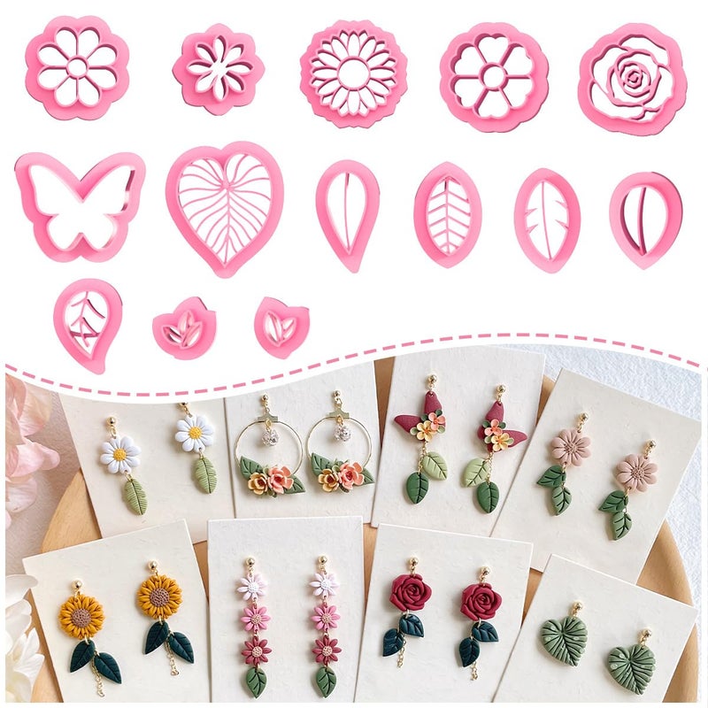KEOKER Spring Polymer Clay Cutters: 14 Shapes, Floral & Leaf Designs for Polymer Clay Jewelry - Image 1