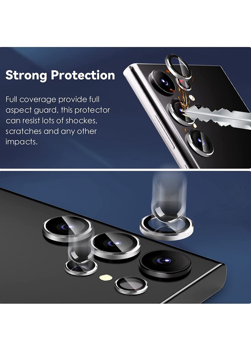 Raxoom Samsung Galaxy S23 Ultra Camera Lens Protector, 9H Tempered Glass + Aluminum Alloy Metal Individual Lens Screen Ring for S23 Ultra 6.8in 5G 2023 [Removal Tool] - Sliver - Image 2