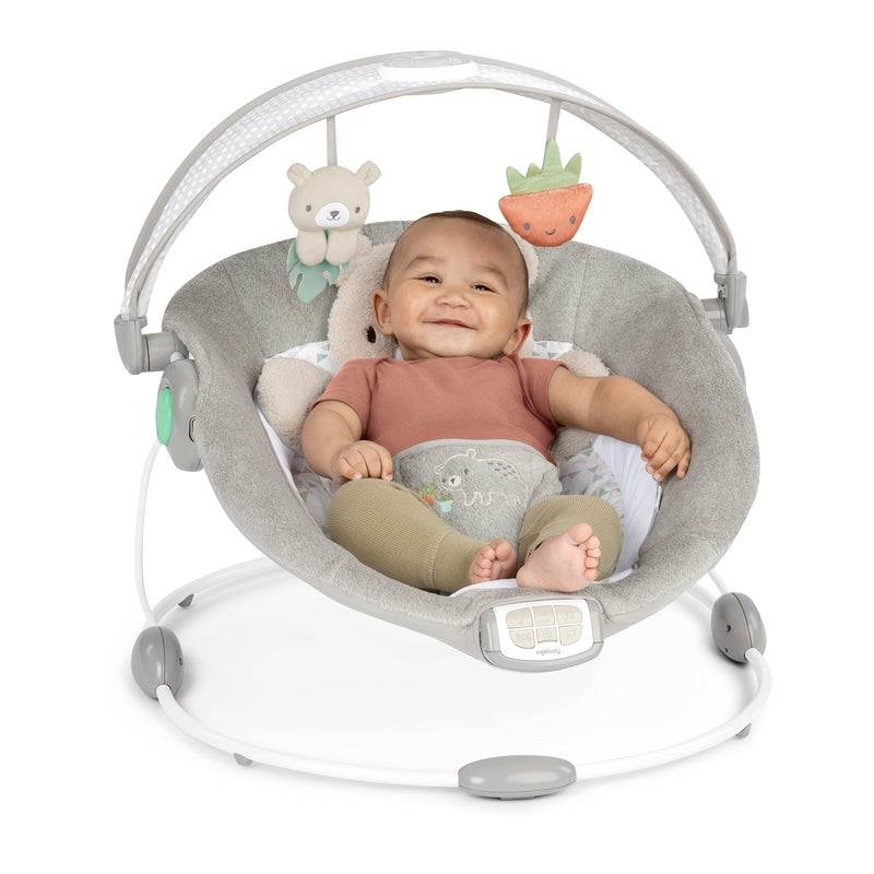 Ingenuity InLighten Baby Bouncer Seat with Light Up-Toy Bar and Bear Tummy Time Pillow Mat - Nate, Newborn and up - Image 2