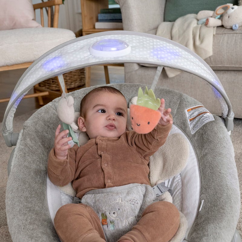 Ingenuity InLighten Baby Bouncer Seat with Light Up-Toy Bar and Bear Tummy Time Pillow Mat - Nate, Newborn and up - Image 3