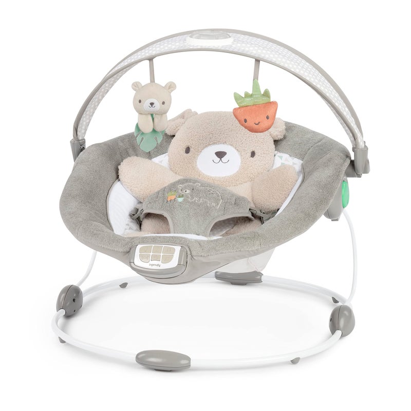 Ingenuity InLighten Baby Bouncer Seat with Light Up-Toy Bar and Bear Tummy Time Pillow Mat - Nate, Newborn and up - Image 1