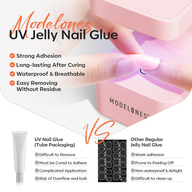 modelones Nail Adhesive Tabs 240pcs - UV Jelly Nail Glue Stickers for Press on Waterproof Breathable Double Sided Sticky Tabs Need Curing 10 Sheet 12 Sizes - Image 4