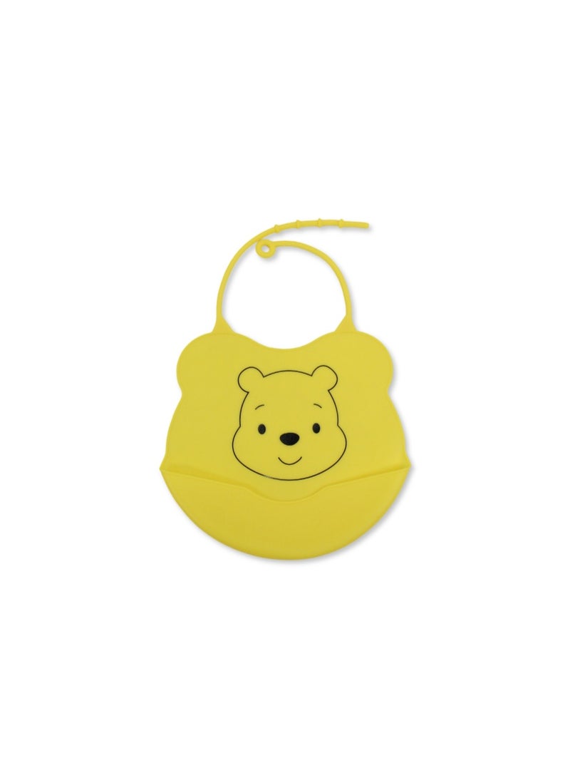 La Frutta Silicone Baby Bib with Pocket – Yellow with Pooh Print - Image 1
