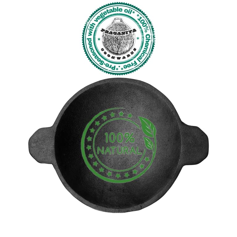 PRAGANIYA Cast Iron Appachatti/Appam Pan 100% Pure & Toxin-Free Small (Pre-Seasoned) (8 INCH) - Image 3