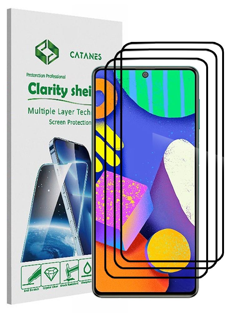 CATANES 3 Pack For Samsung Galaxy F62 Screen Protector Tempered Glass Full Glue Back - Image 1