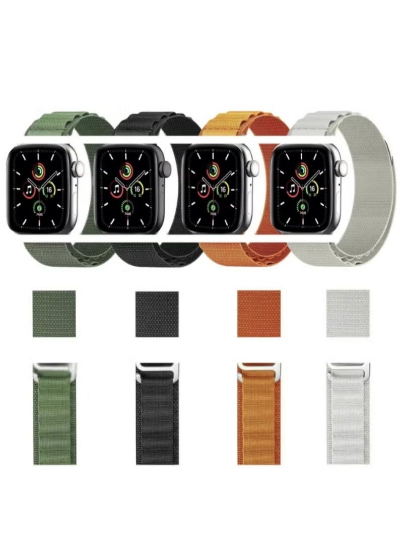 كيلا عبوة من 4 أحزمة Alpine Loop لساعة Apple Watch، مقاسات 49 مم/45 مم/44 مم، مصنوعة من النايلون المنسوج، مناسبة لساعات Apple Watch Series 8/Ultra/7/SE/6/5/4/3/2/8، متوفرة بألوان الأبيض/الأخضر/البرتقالي/الأسود. - Image 2