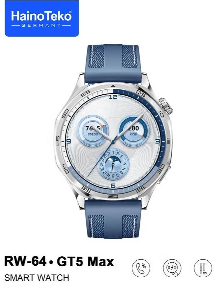 Haino Teko RW-64 GT5 Max Smartwatch with Large AMOLED Display, Voice Assistant, 3 Pair Straps for Men - Image 1