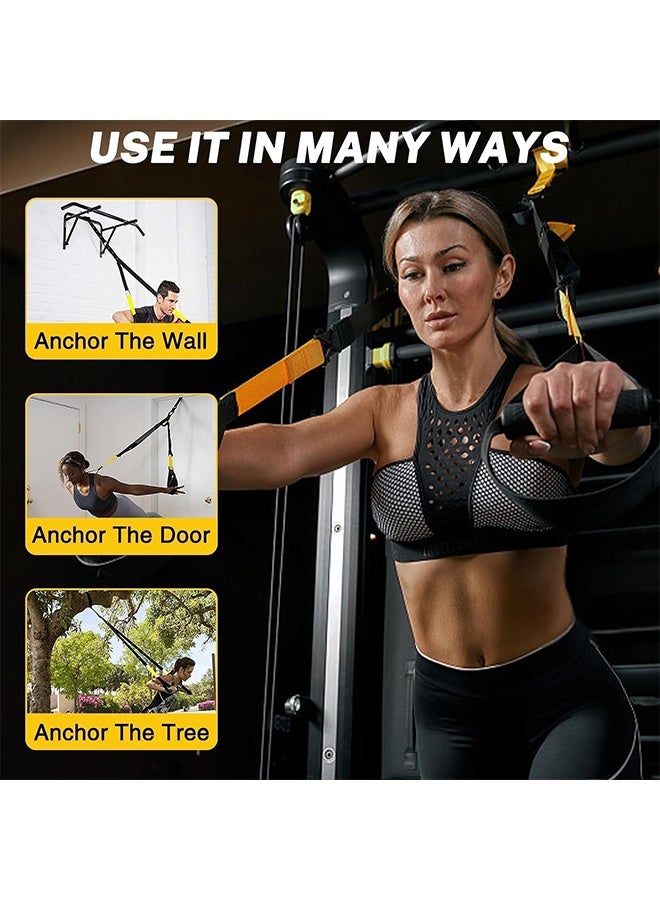 MVAQKLM مجموعة تدريب التعليق، مدرب مقاومة لكامل الجسم لجميع المستويات، للاستخدام الداخلي والخارجي، أحزمة تدريب قابلة للتعديل، يدعم حتى 500 كجم، معدات رياضية منزلية متكاملة - Image 2