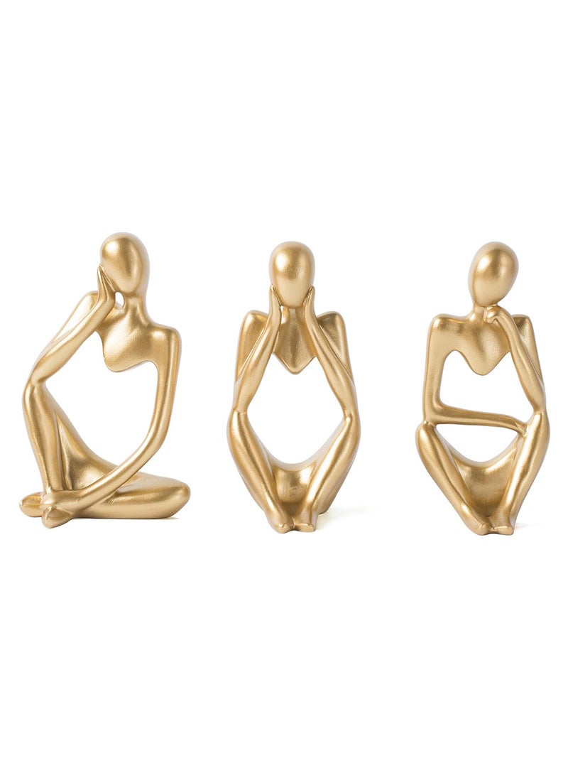 FARSH Gold Decor Thinker Statue Abstract Art Sculpture, Set of 3, Gold - Image 1