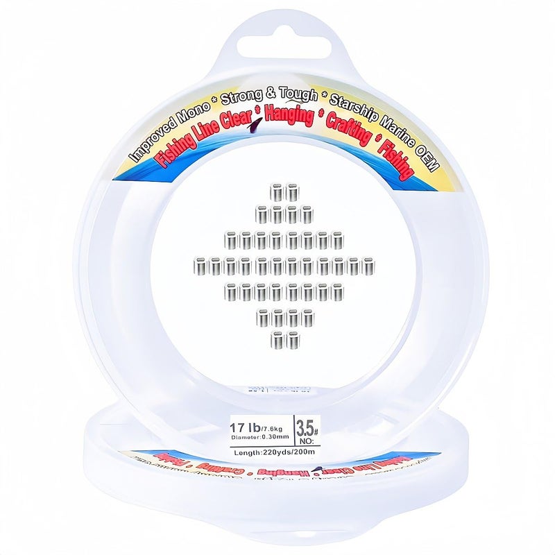 Abodadventures Aboda Clear Fishing Wire Dia. 0.2 mm to 1 mm 656ft Fishing Line for Crafts Hanging Beading Clear String for Hanging Decorations Balloons Garlands with Crimp Sleeves 17lb Test - Image 1