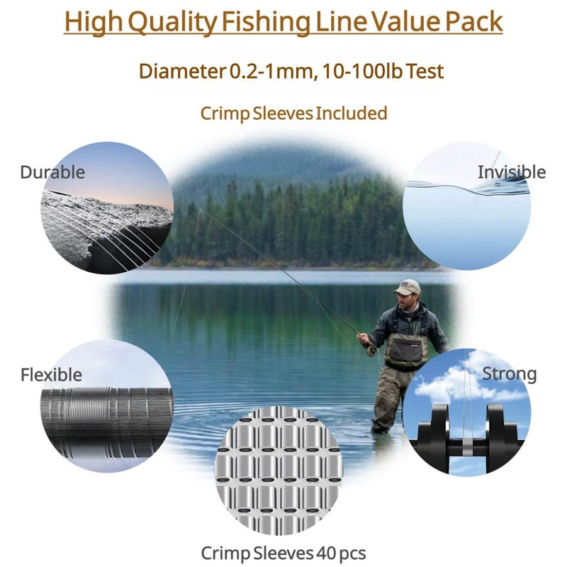 Abodadventures Aboda Clear Fishing Wire Dia. 0.2 mm to 1 mm 656ft Fishing Line for Crafts Hanging Beading Clear String for Hanging Decorations Balloons Garlands with Crimp Sleeves 17lb Test - Image 2