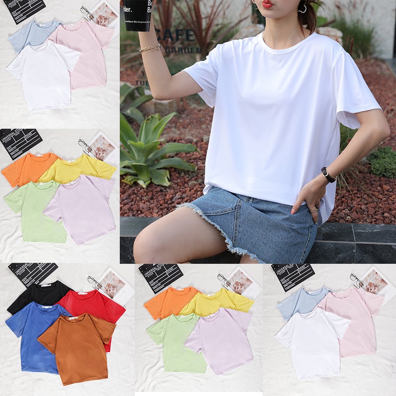 2020 Plus Size Women'S Fat Mm K-Style New Candy Pure Color Loose Casual Slim Top Short-Sleeved T-Shirt Half-Sleeved - Image 2