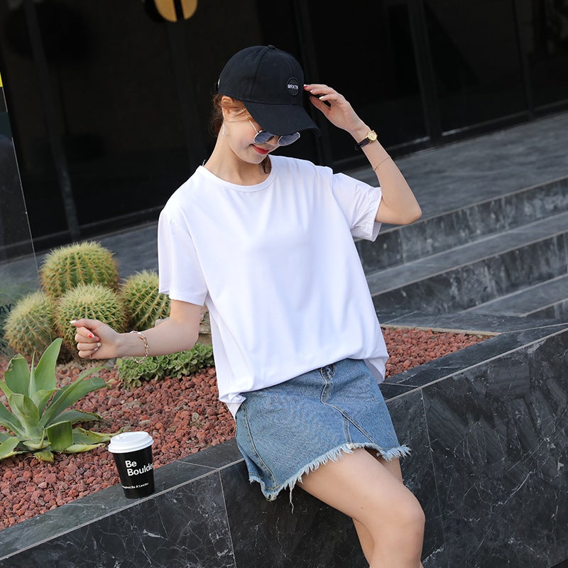 2020 Plus Size Women'S Fat Mm K-Style New Candy Pure Color Loose Casual Slim Top Short-Sleeved T-Shirt Half-Sleeved - Image 4